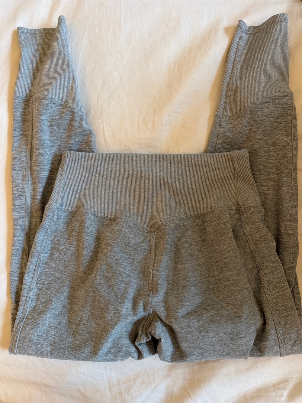 All High-Waist Gray Ribbed Workout Leggings